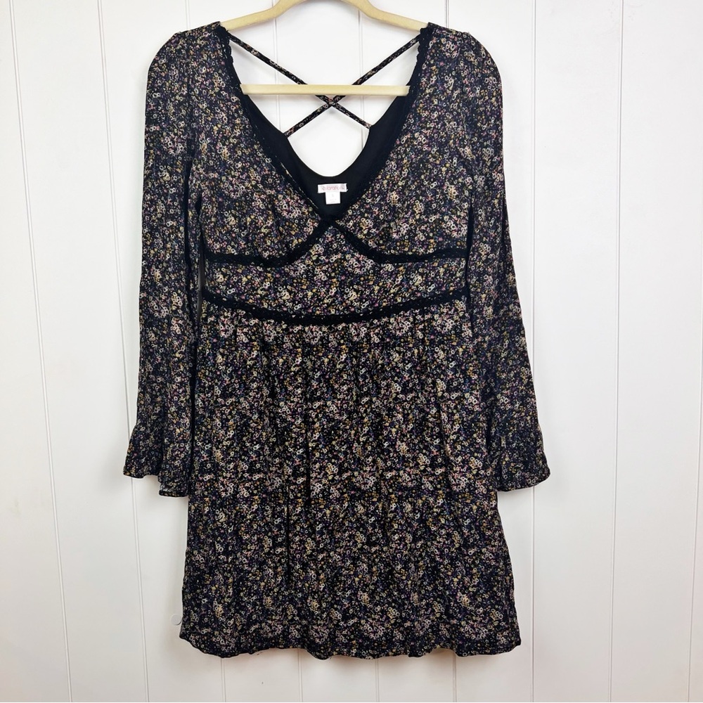 Xhilaration 2016 Dress Women’s S Floral Mini Y2K Babydoll Flare Sleeve Coquet